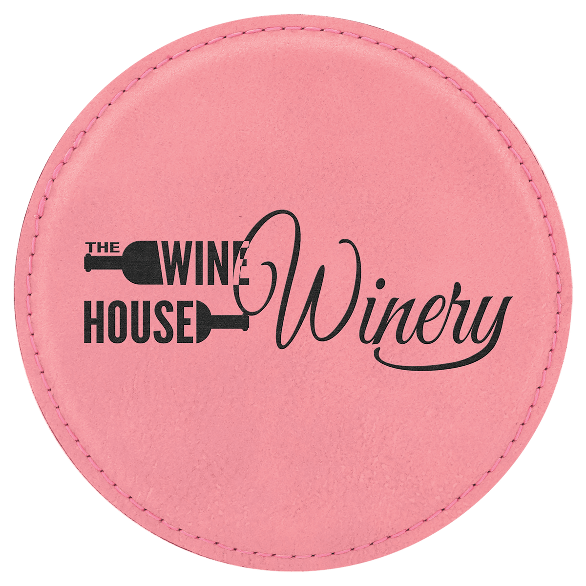Round 4" Pink laser engraved custom logo leatherette coaster