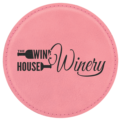 Round 4" Pink laser engraved custom logo leatherette coaster