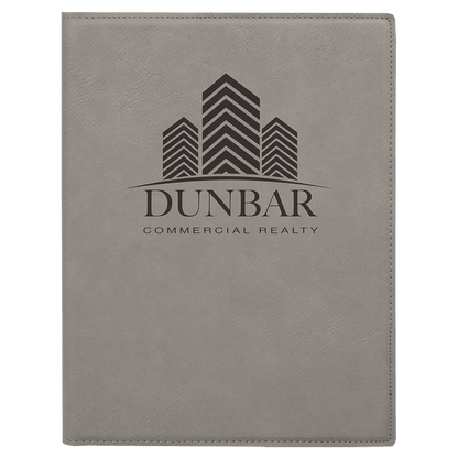 7" x 9" Gray laser engraved leatherette portfolio with notepad, custom logo padfolio