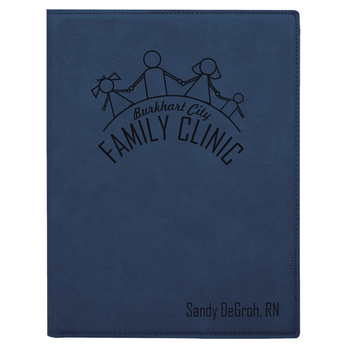 7" x 9" Blue/Black laser engraved leatherette portfolio with notepad, custom logo padfolio