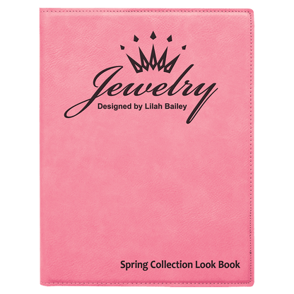 7" x 9" Pink laser engraved leatherette portfolio with notepad, custom logo padfolio