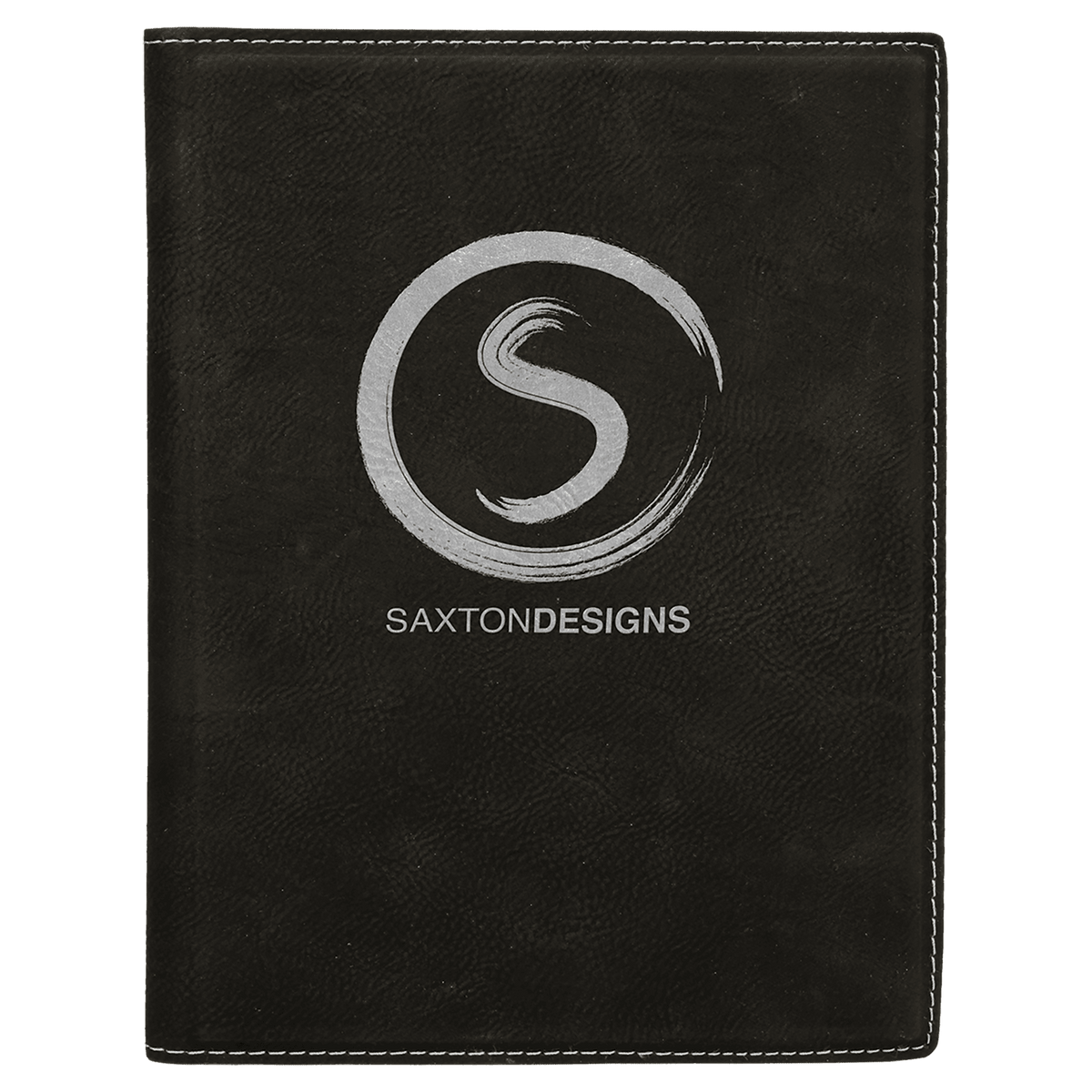 7" x 9" Black/Silver laser engraved leatherette portfolio with notepad, custom logo padfolio