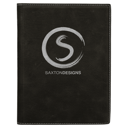 7" x 9" Black/Silver laser engraved leatherette portfolio with notepad, custom logo padfolio