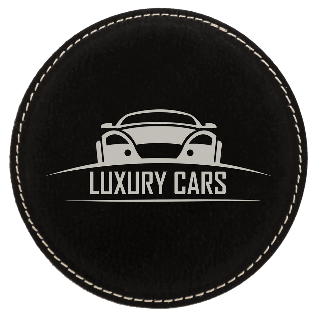 Round 4" Black and Silver laser engraved custom logo leatherette coaster