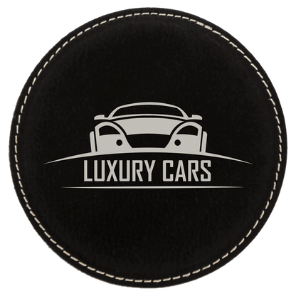 Round 4" Black and Silver laser engraved custom logo leatherette coaster