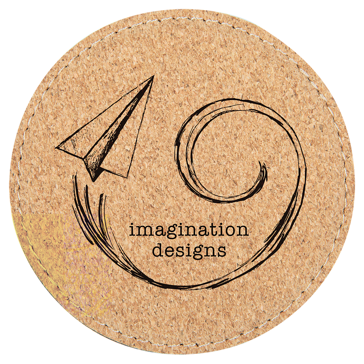 Round 4" Stitched laser engraved custom logo cork coaster