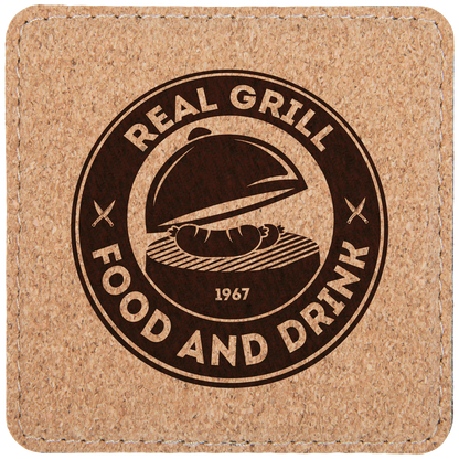 Square 4" x 4" Stitched laser engraved custom logo cork coaster