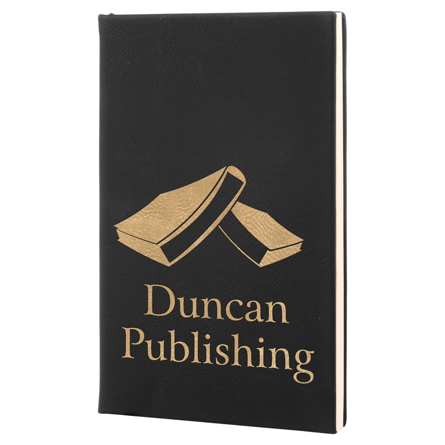 5.25" x 8.25" Black/Gold laserable leatherette journal with lined notepad, custom engraved notebook