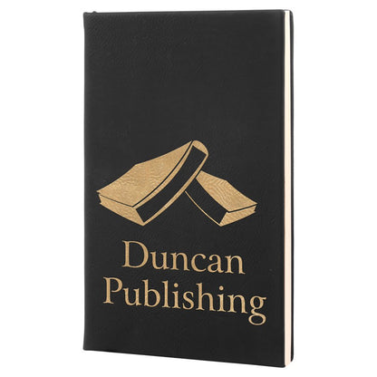 5.25" x 8.25" Black/Gold laserable leatherette journal with lined notepad, custom engraved notebook