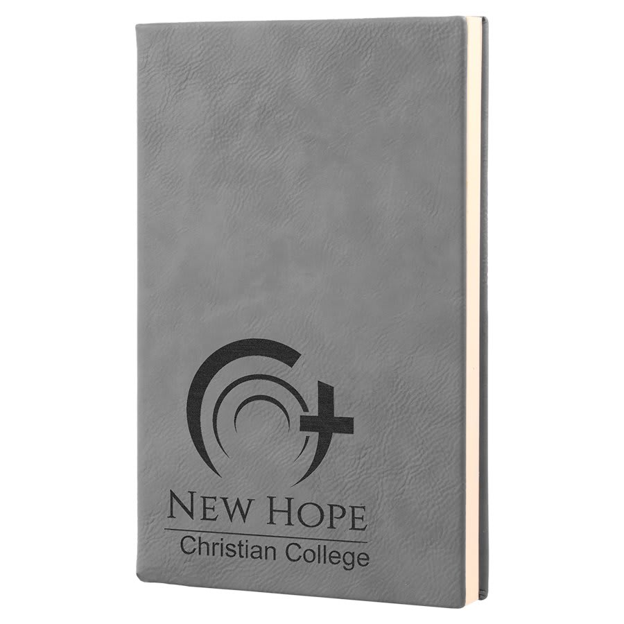 5.25" x 8.25" Gray laserable leatherette journal with lined notepad, custom engraved notebook