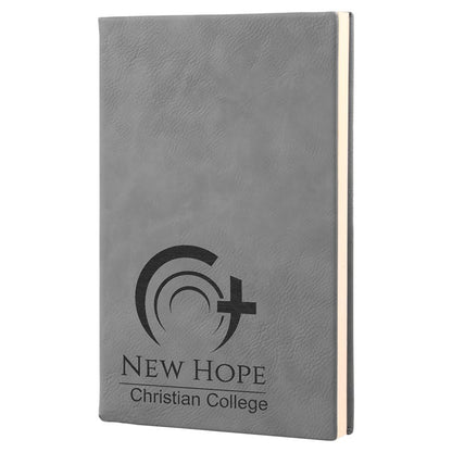 5.25" x 8.25" Gray laserable leatherette journal with lined notepad, custom engraved notebook