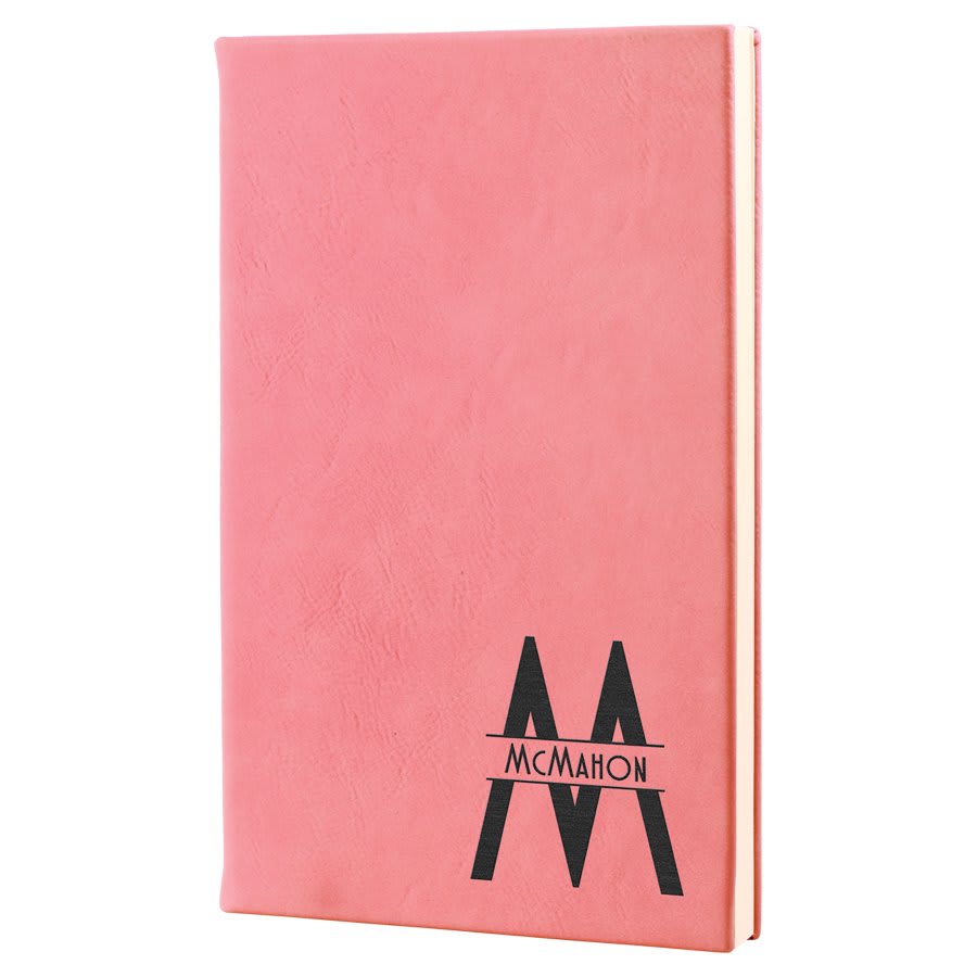 5.25" x 8.25" Pink laserable leatherette journal with lined notepad, custom engraved notebook
