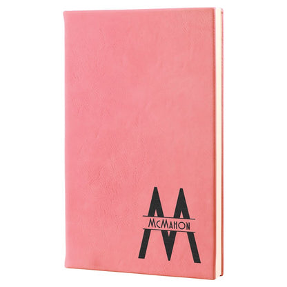5.25" x 8.25" Pink laserable leatherette journal with lined notepad, custom engraved notebook