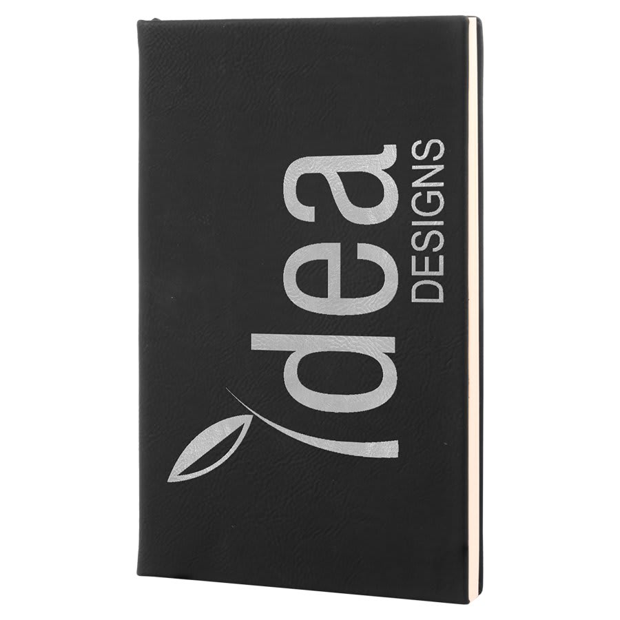 5.25" x 8.25" Black/Silver laserable leatherette journal with lined notepad, custom engraved notebook