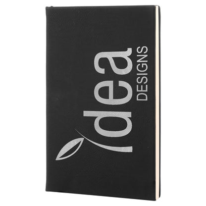 5.25" x 8.25" Black/Silver laserable leatherette journal with lined notepad, custom engraved notebook