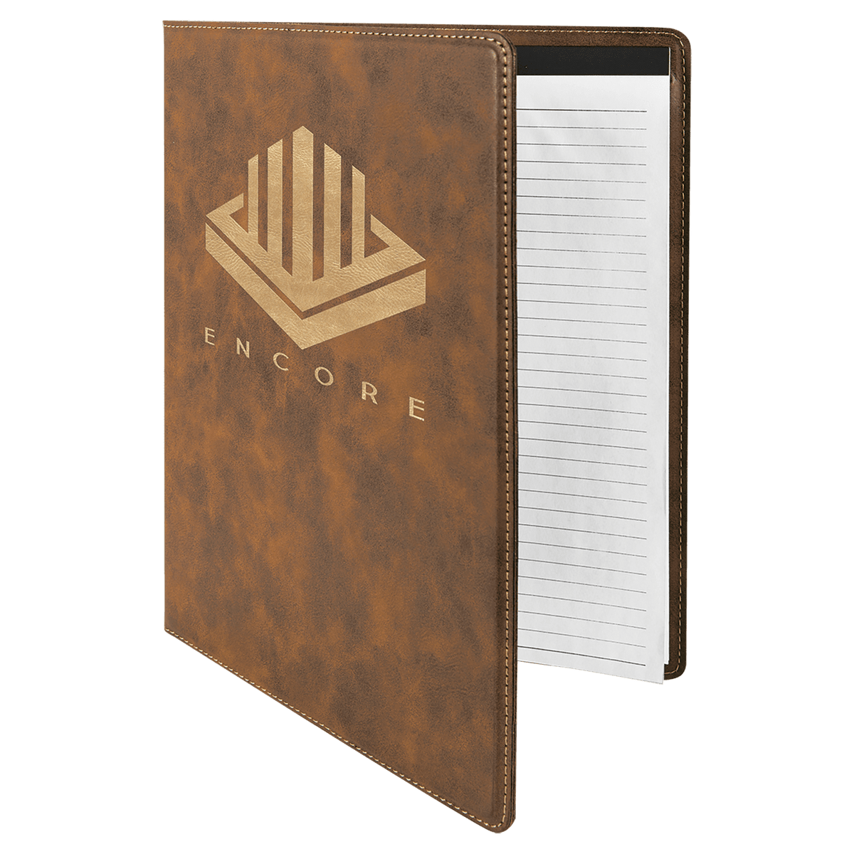 9.5" x 12" Rustic/Gold laser engraved leatherette portfolio with notepad, custom logo padfolio