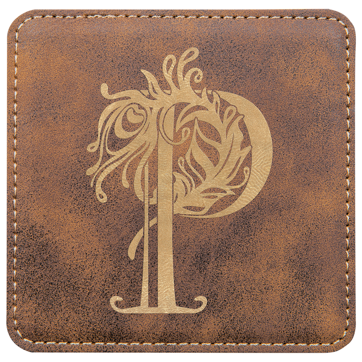 Square 4" x 4" Rustic and Gold laser engraved custom logo leatherette coaster