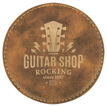 Round 4" Rustic and Gold laser engraved custom logo leatherette coaster