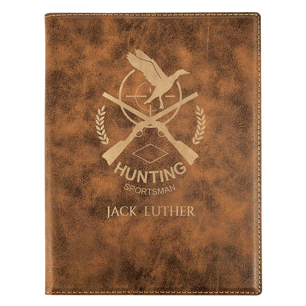 7" x 9" Rustic/Gold laser engraved leatherette portfolio with notepad, custom logo padfolio