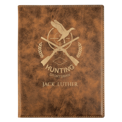 7" x 9" Rustic/Gold laser engraved leatherette portfolio with notepad, custom logo padfolio