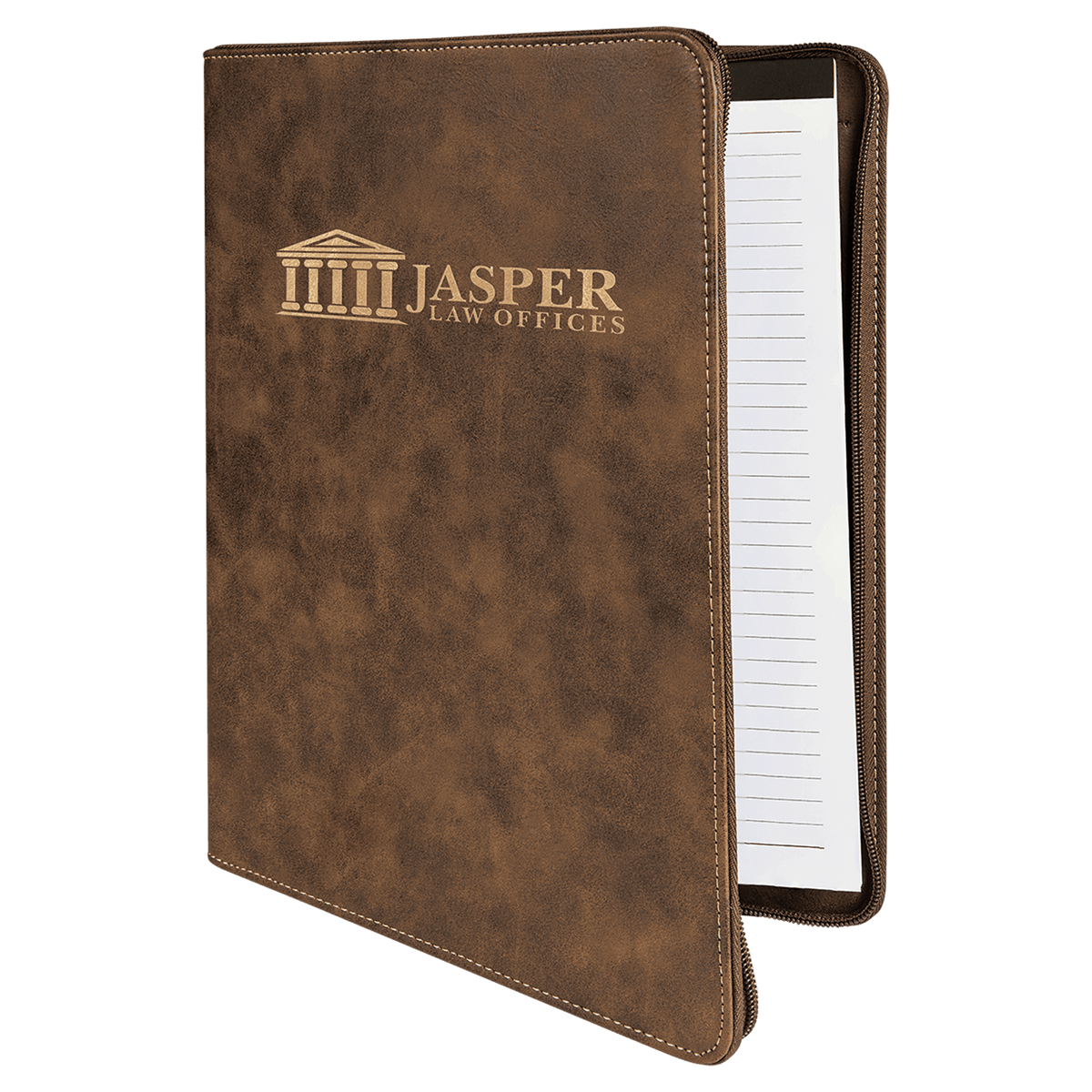 9.5" x 12" Rustic/Gold laserable leatherette portfolio with zipper and notepad, custom engraved padfolio