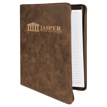 9.5" x 12" Rustic/Gold laserable leatherette portfolio with zipper and notepad, custom engraved padfolio