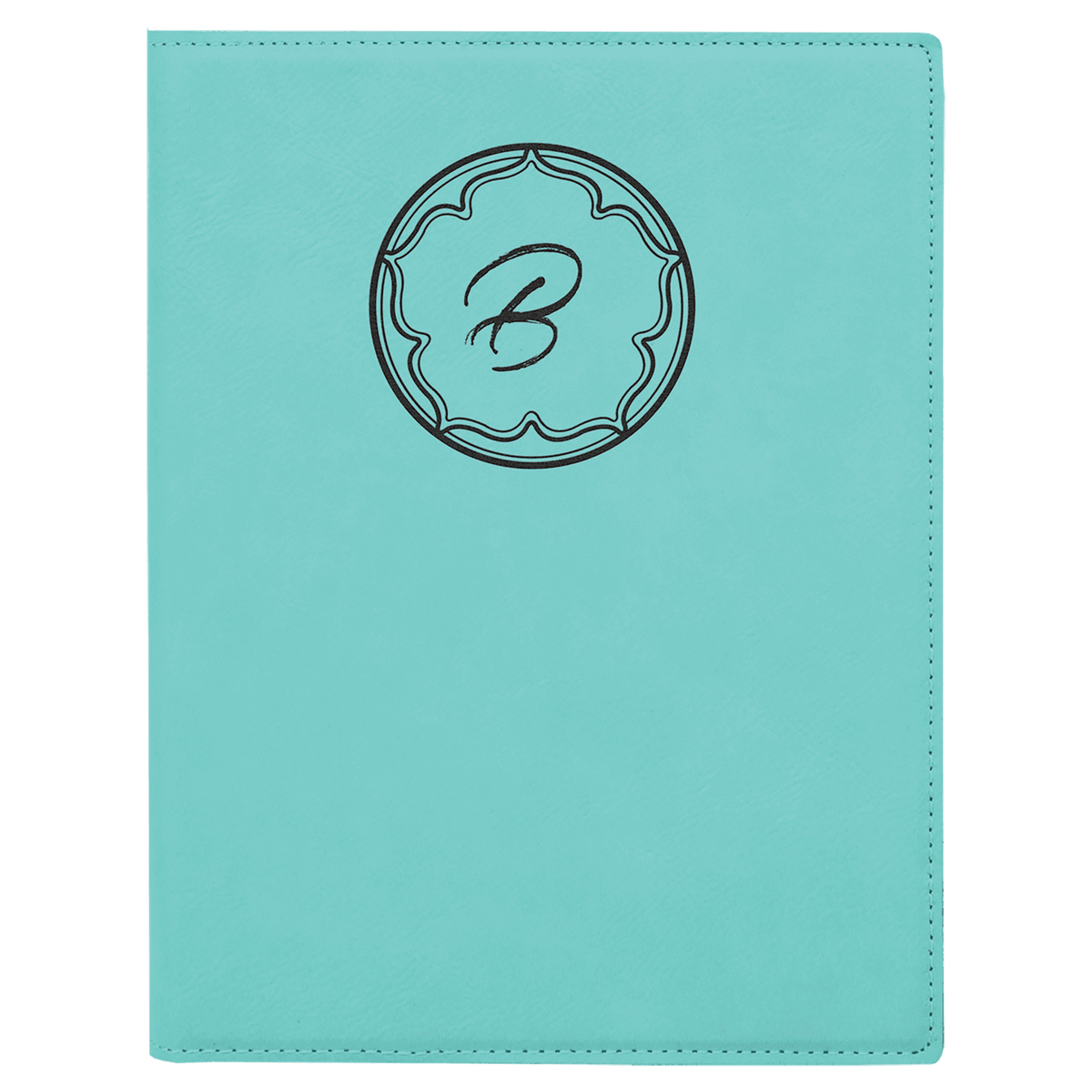 7" x 9" Teal laser engraved leatherette portfolio with notepad, custom logo padfolio