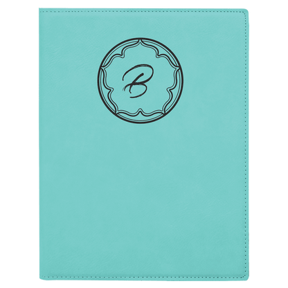 7" x 9" Teal laser engraved leatherette portfolio with notepad, custom logo padfolio