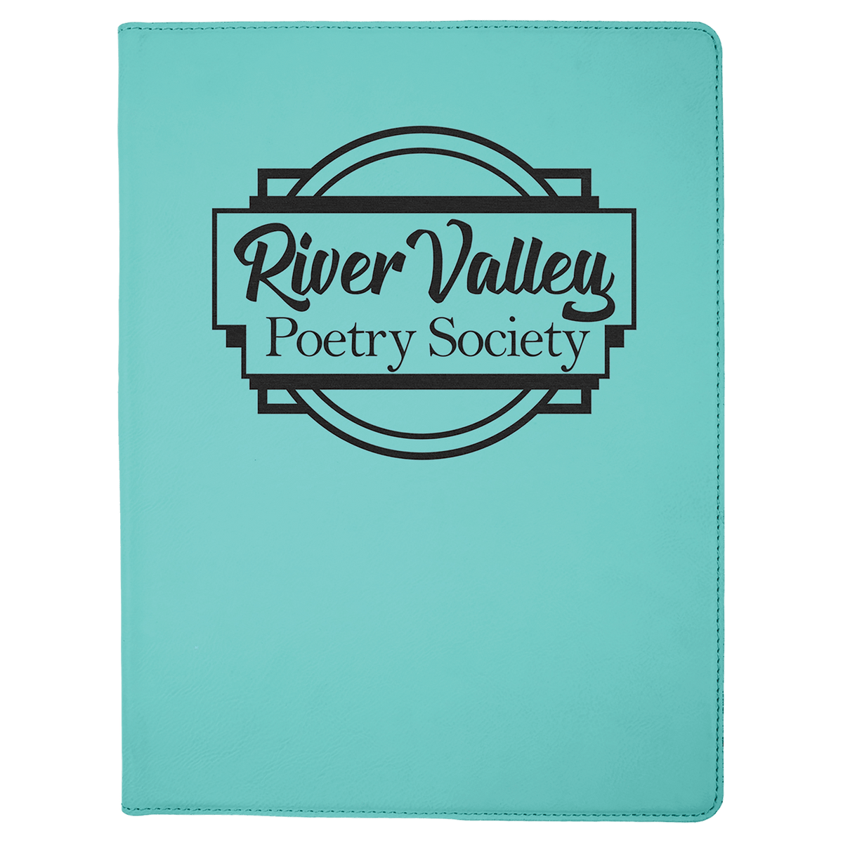 9.5" x 12" Teal laser engraved leatherette portfolio with notepad, custom logo padfolio