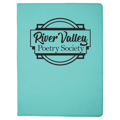 9.5" x 12" Teal laser engraved leatherette portfolio with notepad, custom logo padfolio