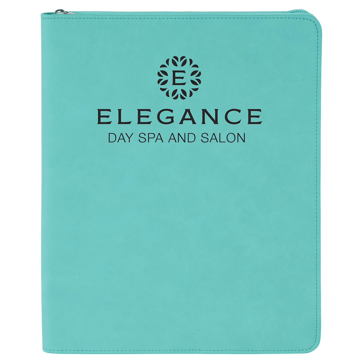9.5" x 12" Teal laserable leatherette portfolio with zipper and notepad, custom engraved padfolio