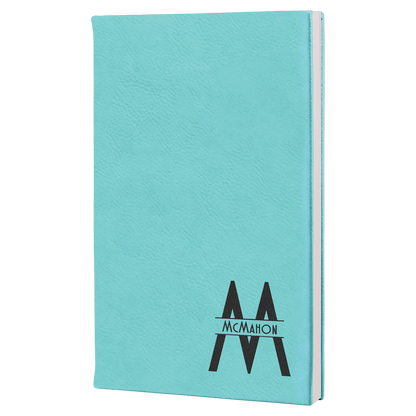 5.25" x 8.25" Teal laserable leatherette journal with lined notepad, custom engraved notebook