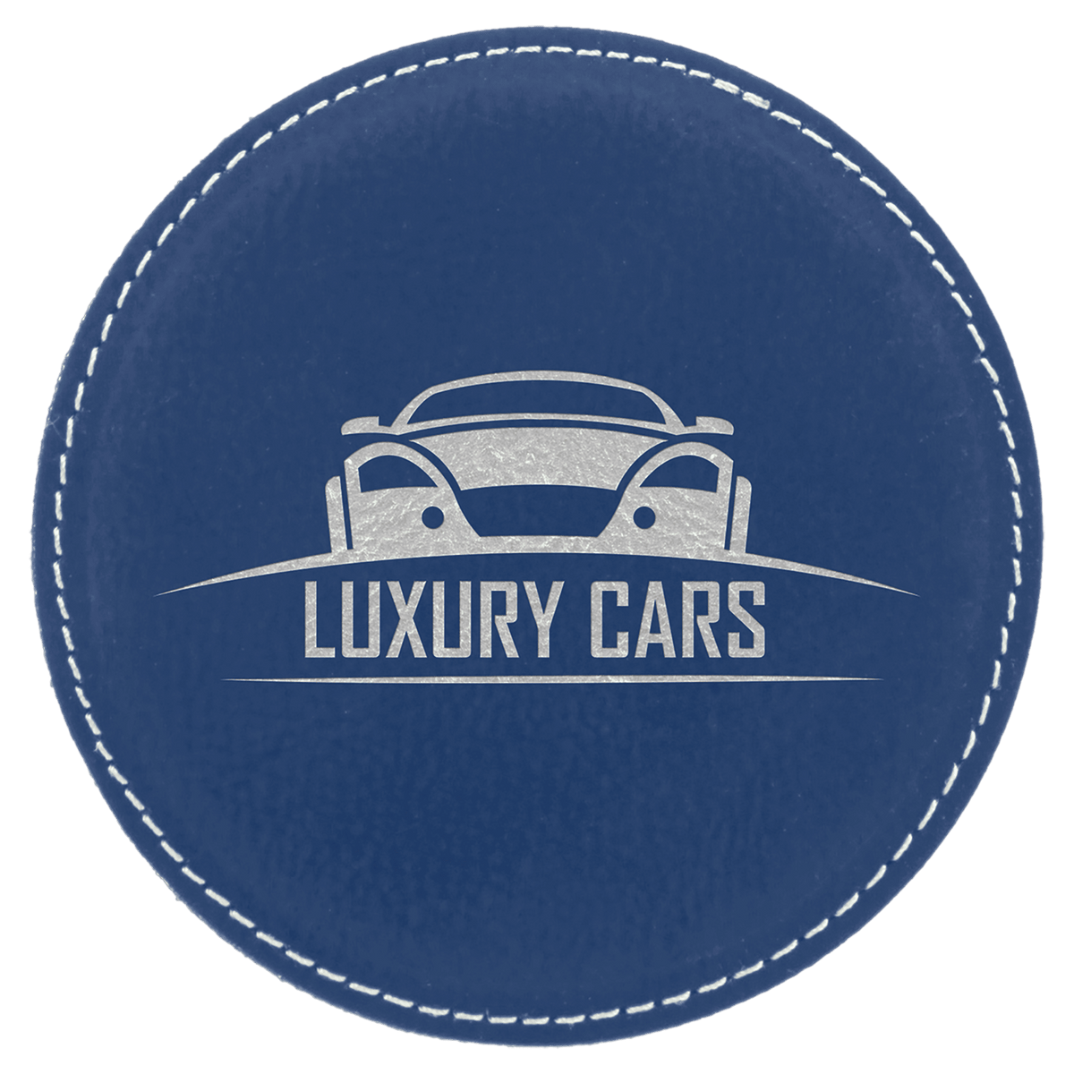 Round 4" Blue and Silver laser engraved custom logo leatherette coaster