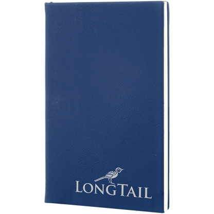 5.25" x 8.25" Blue/Silver laserable leatherette journal with lined notepad, custom engraved notebook