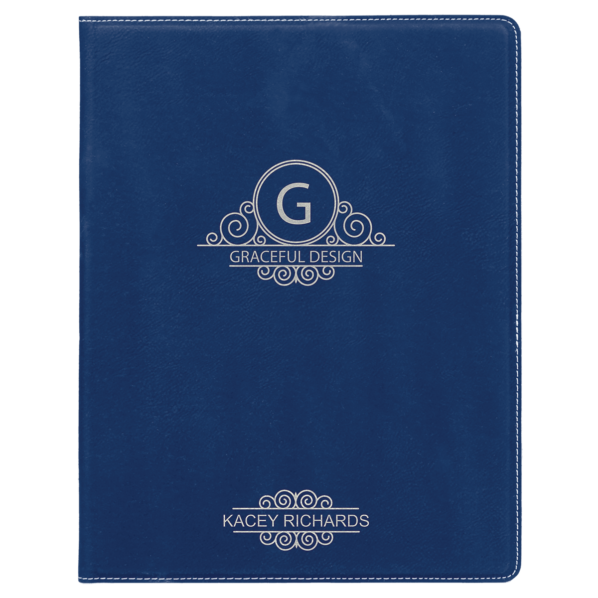 7" x 9" Blue/Silver laser engraved leatherette portfolio with notepad, custom logo padfolio