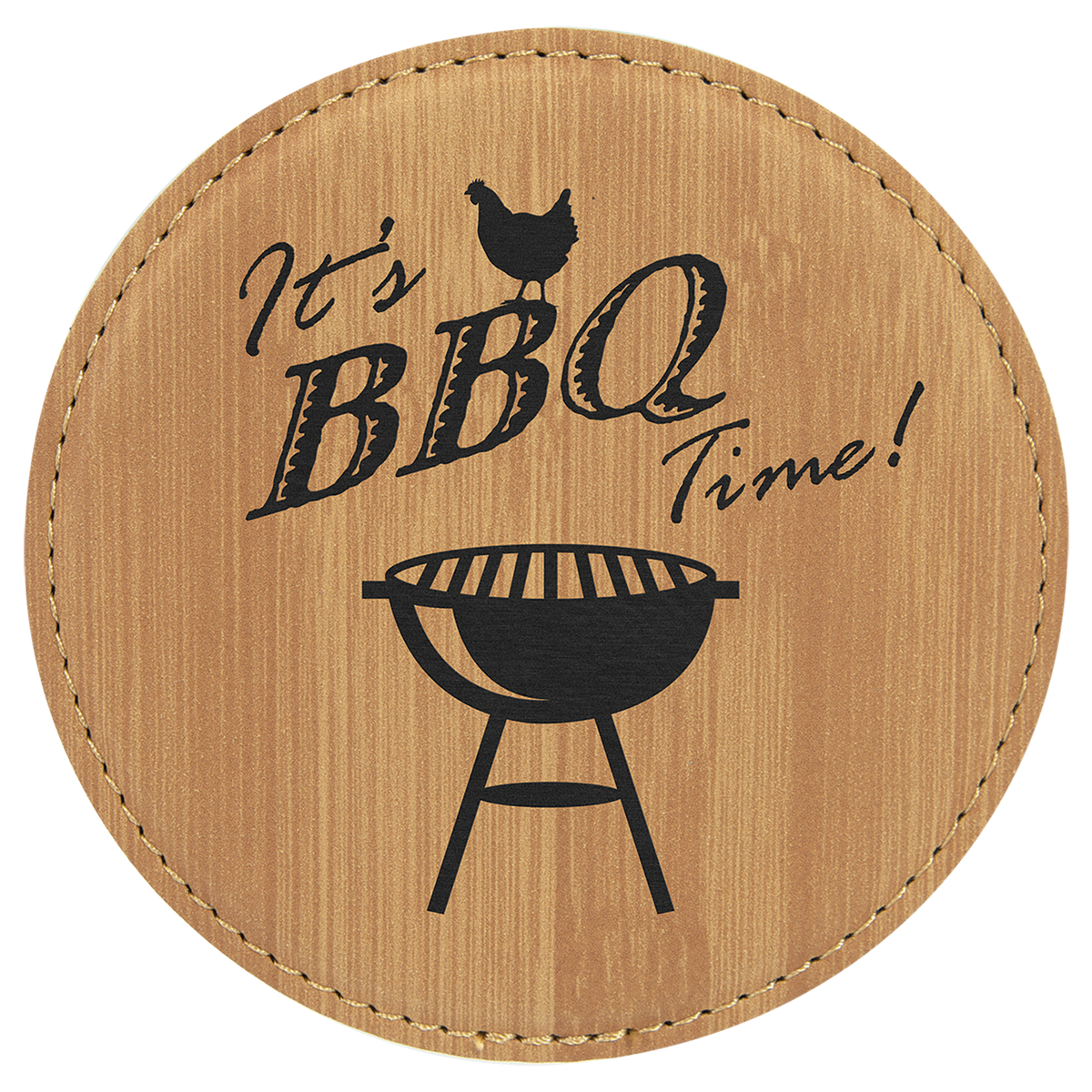 Round 4" Bamboo laser engraved custom logo leatherette coaster