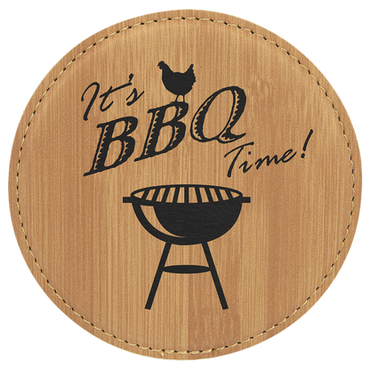 Round 4" Bamboo laser engraved custom logo leatherette coaster