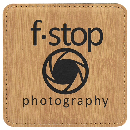 Square 4" x 4" Bamboo laser engraved custom logo leatherette coaster