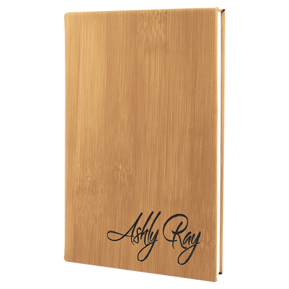 5.25" x 8.25" Bamboo laserable leatherette journal with lined notepad, custom engraved notebook