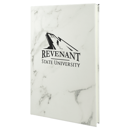 5.25" x 8.25" White Marble laserable leatherette journal with lined notepad, custom engraved notebook