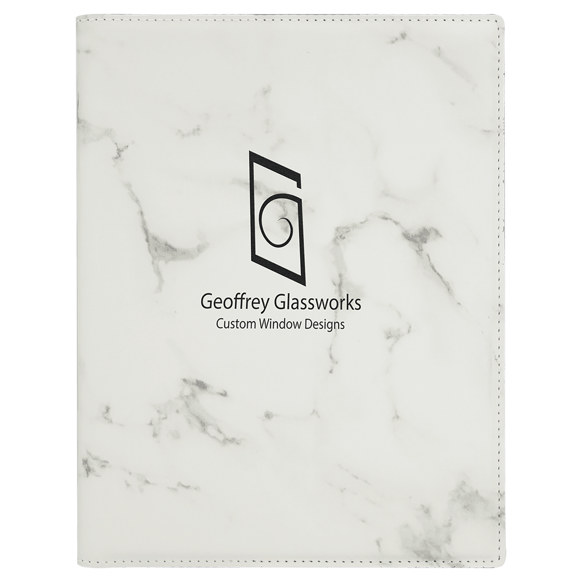 7" x 9" White Marble laser engraved leatherette portfolio with notepad, custom logo padfolio