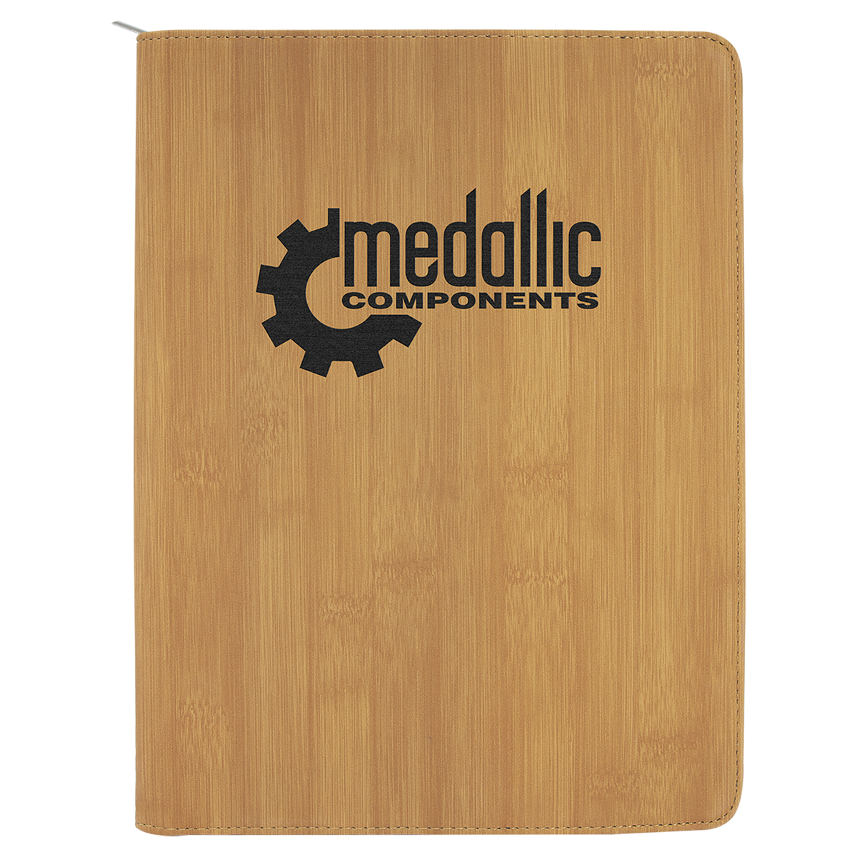 9.5" x 12" Bamboo laserable leatherette portfolio with zipper and notepad, custom engraved padfolio