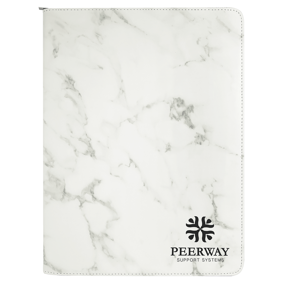 9.5" x 12" White Marble laserable leatherette portfolio with zipper and notepad, custom engraved padfolio