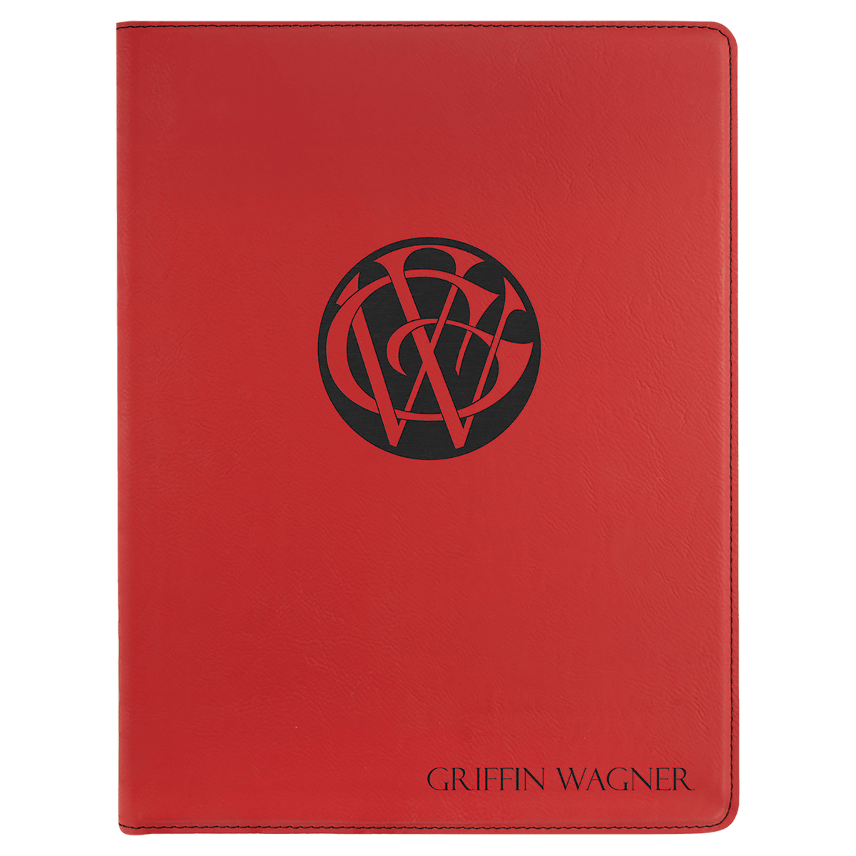 9.5" x 12" Red laser engraved leatherette portfolio with notepad, custom logo padfolio