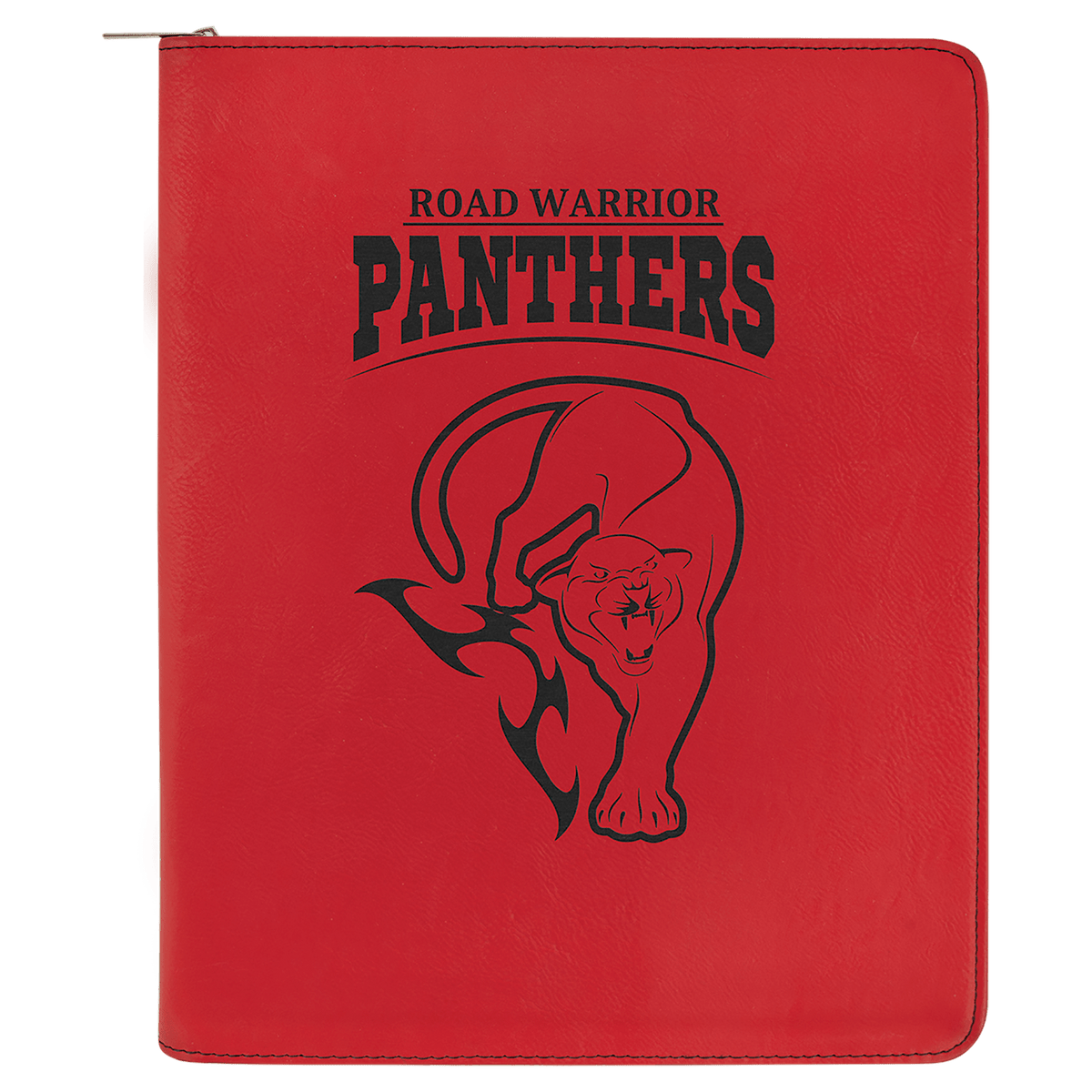 9.5" x 12" Red laserable leatherette portfolio with zipper and notepad, custom engraved padfolio