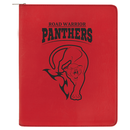 9.5" x 12" Red laserable leatherette portfolio with zipper and notepad, custom engraved padfolio
