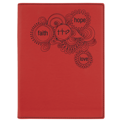 7" x 9" Red laser engraved leatherette portfolio with notepad, custom logo padfolio