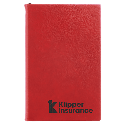 5.25" x 8.25" Red/Black laserable leatherette journal with lined notepad, custom engraved notebook