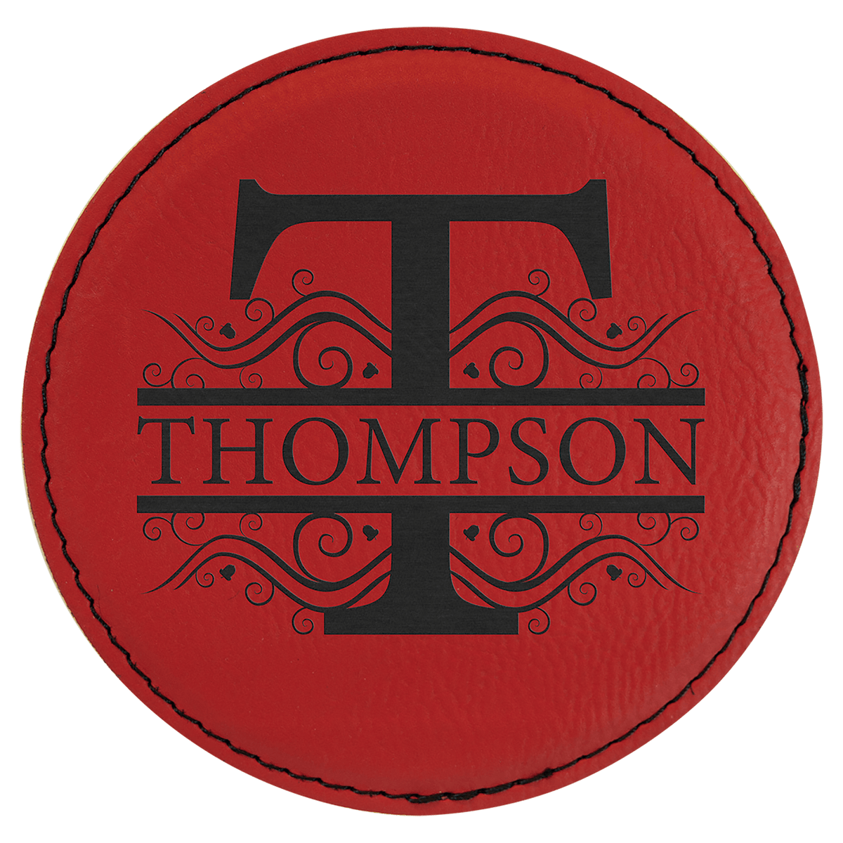 Round 4" Red laser engraved custom logo leatherette coaster