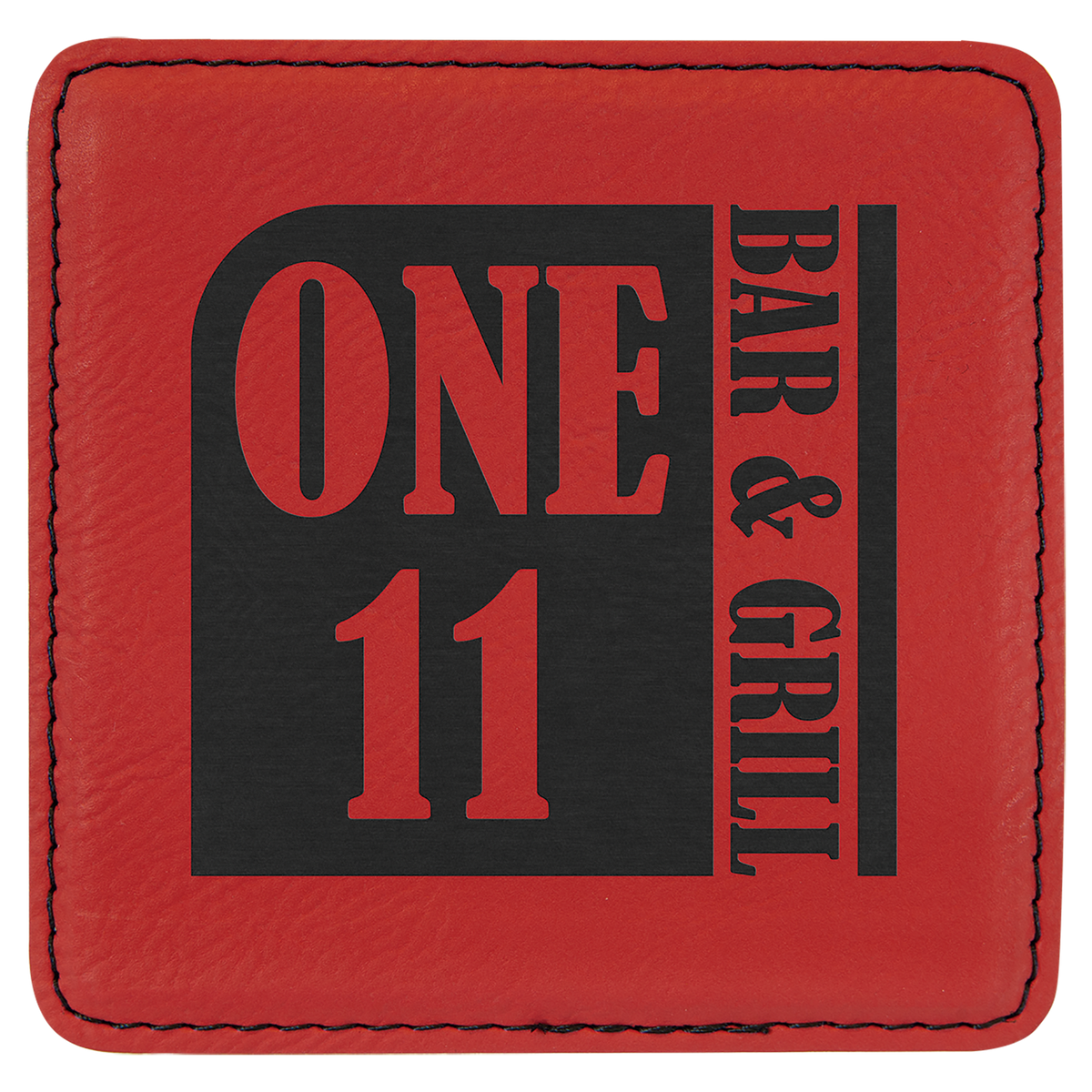 Square 4" x 4" Red laser engraved custom logo leatherette coaster